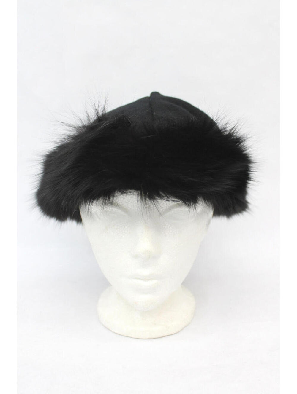 Excellent Black Fox Fur & Fleece Hat Women Woman Size 23"